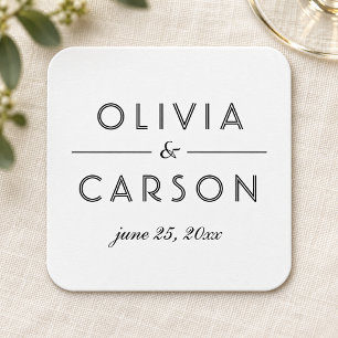 Dessous-de-verre Carré En Papier Monogramme de mariage élégant noir et blanc