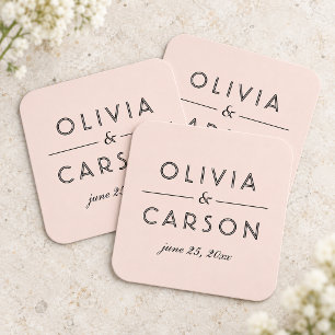 Dessous-de-verre Carré En Papier Monogramme de mariage moderne rose et noir