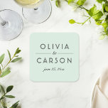 Dessous-de-verre Carré En Papier Monogramme de menthe moderne et de Mariage noir<br><div class="desc">Les dessous de verre de mariages modernes et chic bleu menthe sont dotés d'un design élégant et minimaliste en monogramme typographique noir qui peut être personnalisé avec les noms des mariés et des mariés et la date du mariage.</div>