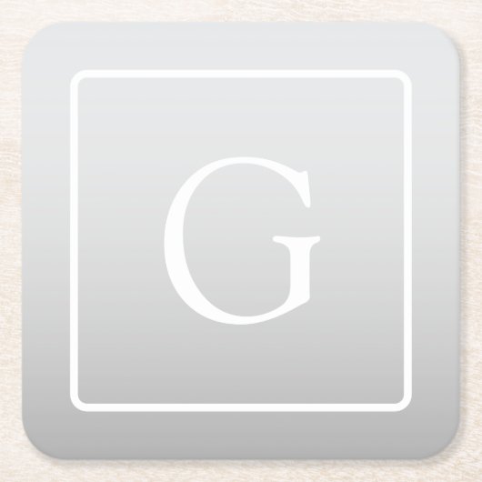 Dessous-de-verre Carré En Papier Monogramme de nom de famille avec un dégradé gris  (Devant)