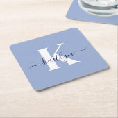 Dessous-de-verre Carré En Papier Monogramme de script bleu moderne (Incliné)