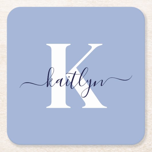 Dessous-de-verre Carré En Papier Monogramme de script bleu moderne (Devant)