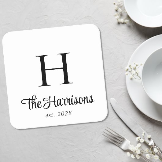 Dessous-de-verre Carré En Papier Monogramme de script moderne