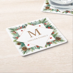 Dessous-de-verre Carré En Papier Monogramme de vacances hiver classique