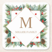Dessous-de-verre Carré En Papier Monogramme de vacances hiver classique (Devant)