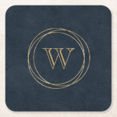 Dessous-de-verre Carré En Papier Monogramme des cercles d'or bleu-noir (Devant)