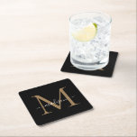 Dessous-de-verre Carré En Papier Monogramme d'or noir fille Élégant Script moderne<br><div class="desc">Monogramme d'or noir fille Élégant Carré de script moderne Dessous de verre papier</div>