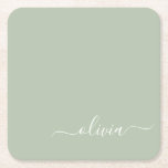 Dessous-de-verre Carré En Papier Monogramme Élégant Minimaliste Moderne Vert Sauge<br><div class="desc">Nous vous présentons notre collection élégante de monogrammes minimalistes modernes de couleur vert sauge : élevez votre esthétique avec une sophistication sereine et une élégance intemporelle. Notre collection présente des designs minimalistes dans une teinte vert sauge tranquille,  complétée par des monogrammes raffinés adaptés à votre style personnel.</div>