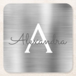 Dessous-de-verre Carré En Papier Monogramme en argent brossé de luxe Nom initial<br><div class="desc">Huile d'argent de luxe brossé Monogramme de métal brossé Nom et Dessous de verre initial. Le fait le cadeau parfait pour quelqu'un à la recherche d'un Dessous de verre monogramme moderne pour une fête ou une fête.</div>