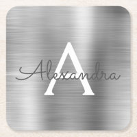 Monogramme en argent brossé de luxe Nom initial