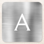 Dessous-de-verre Carré En Papier Monogramme en argent brossé de luxe Nom initial<br><div class="desc">Huile d'argent de luxe brossé Monogramme de métal brossé Nom et Dessous de verre initial. Le fait le cadeau parfait pour quelqu'un à la recherche d'un Dessous de verre monogramme moderne pour une fête ou une fête.</div>
