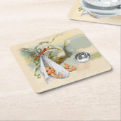 DESSOUS-DE-VERRE CARRÉ EN PAPIER MONOGRAMME EN PIERRE BLANCHE NEUTRE BABY SHOWER EN (Incliné)