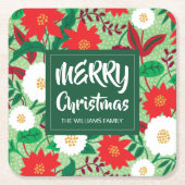 Dessous-de-verre Carré En Papier Monogramme floral blanc rouge de Noël Poinsettia (Devant)
