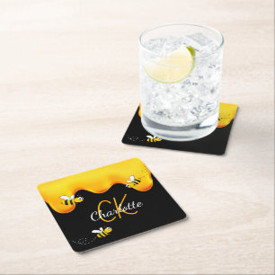 Dessous-de-verre Carré En Papier Monogramme goutte de miel d'abeilles noires