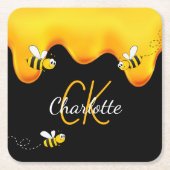 Dessous-de-verre Carré En Papier Monogramme goutte de miel d'abeilles noires (Devant)