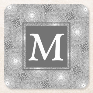 Dessous-de-verre Carré En Papier Monogramme gris cercles motif