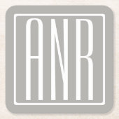 Dessous-de-verre Carré En Papier Monogramme initial | Blanc sur gris clair (Devant)
