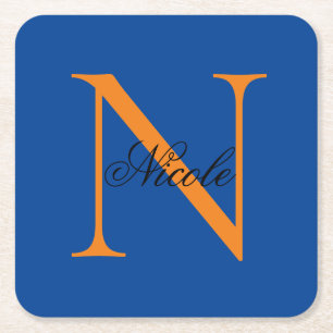 Dessous-de-verre Carré En Papier Monogramme initiale écrite à la main en bleu profo