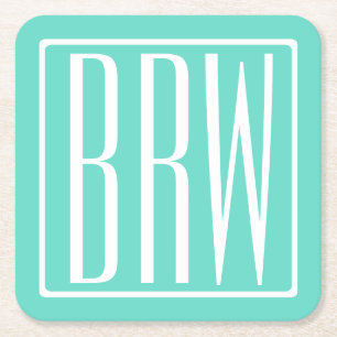 Dessous-de-verre Carré En Papier Monogramme Initiales 3 Modernes Gras Blanc Sur A