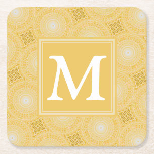 Dessous-de-verre Carré En Papier Monogramme jaune cercles motif