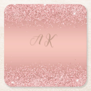 Dessous-de-verre Carré En Papier Monogramme Luxueux Rose Doré Élégant
