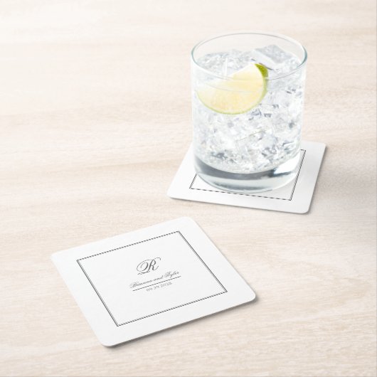 Dessous-de-verre Carré En Papier Monogramme Mariage classique simple (En situation)