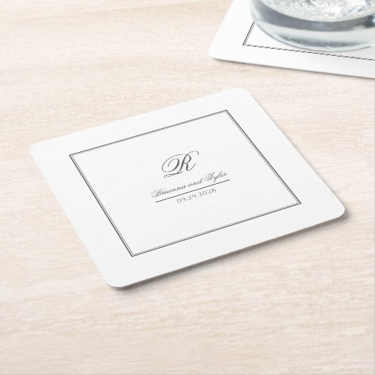 Dessous-de-verre Carré En Papier Monogramme Mariage classique simple (Incliné)