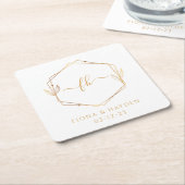Dessous-de-verre Carré En Papier Monogramme Mariage Élégant minimal or blanc (Incliné)