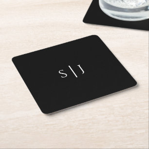 Dessous-de-verre Carré En Papier Monogramme Mariage noir classique moderne