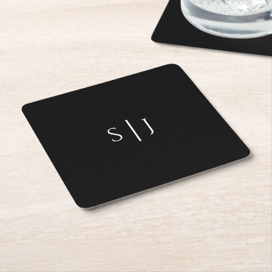 Dessous-de-verre Carré En Papier Monogramme Mariage noir classique moderne (Incliné)