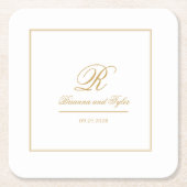 Dessous-de-verre Carré En Papier Monogramme Mariage or classique simple (Devant)