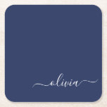 Dessous-de-verre Carré En Papier Monogramme moderne bleu marine et blanc<br><div class="desc">Découvrez notre collection de monogrammes modernes bleu et blanc de la Marine : Élevez votre décor de maison avec notre collection sophistiquée avec un schéma de couleurs bleu marine et blanc contemporain. Chaque pièce est minutieusement conçue pour exsuder l'élégance et le style, parfait pour ajouter une touche de modernité à...</div>