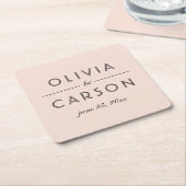 Dessous-de-verre Carré En Papier Monogramme moderne Blush et Mariage noir (Incliné)