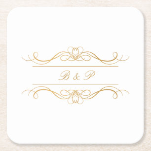 Dessous-de-verre Carré En Papier Monogramme Moderne Elegant Mariage or