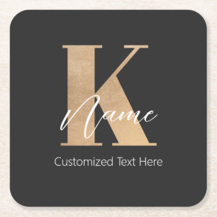 Dessous-de-verre Carré En Papier Monogramme moderne Initiale K & Nom Personnalisé