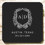 Dessous-de-verre Carré En Papier Monogramme moderne Mariage BlackCrest<br><div class="desc">Ajoutez une touche élégante à votre célébration avec le Dessous de verre en papier Carré Monogram Mariage Crest moderne. Dotés d'un design sophistiqué de crête monographique, ces dessous de verre sont parfaits pour les mariages, les fiançailles ou les douches nuptiales. La forme élégante du carré et le papier absorbant de...</div>