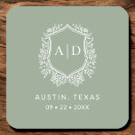 Dessous-de-verre Carré En Papier Monogramme moderne Mariage Sage Green Crest<br><div class="desc">Ajoutez une touche élégante à votre célébration avec le Dessous de verre en papier Carré Monogram Mariage Crest moderne. Dotés d'un design sophistiqué de crête monographique, ces dessous de verre sont parfaits pour les mariages, les fiançailles ou les douches nuptiales. La forme élégante du carré et le papier absorbant de...</div>