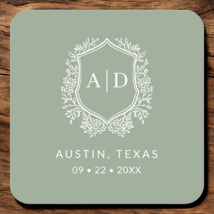 Dessous-de-verre Carré En Papier Monogramme moderne Mariage Sage Green Crest