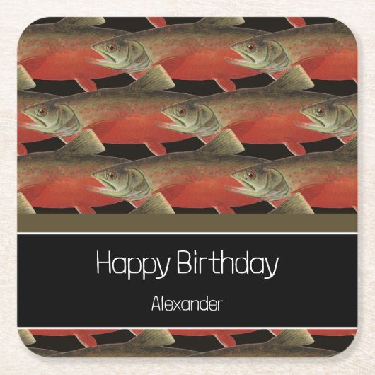 Dessous-de-verre Carré En Papier Monogramme moderne Poisson Saumon Design Noir Blan (Devant)