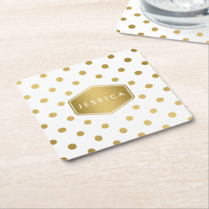 Dessous-de-verre Carré En Papier Monogramme Motif des Pois d'or de la Parties scint