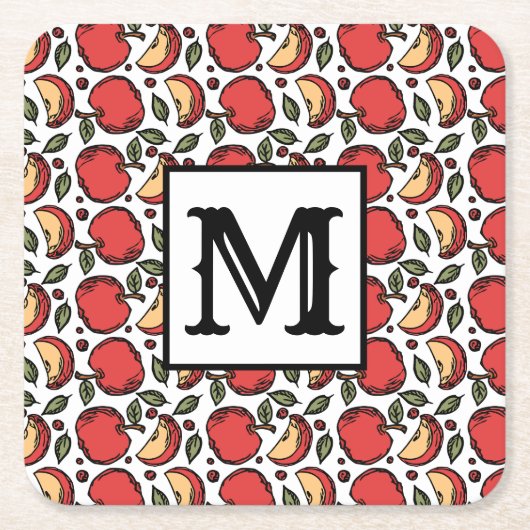 Dessous-de-verre Carré En Papier Monogramme Motif moderne de pomme rouge (Devant)
