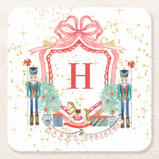 Dessous-de-verre Carré En Papier Monogramme Noël Crest (Devant)