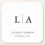 Dessous-de-verre Carré En Papier Monogramme noir et blanc Élégant Mariage simple<br><div class="desc">Belles dessous de verre de mariages noirs minimalistes,  élégants et simples. Entièrement personnalisable avec monogramme/initiales,  noms,  date et couleurs pour correspondre à votre thème mariage.</div>