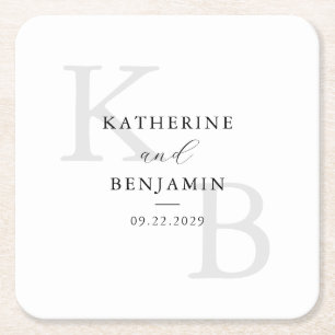 Dessous-de-verre Carré En Papier Monogramme noir et blanc moderne Mariage minimalis