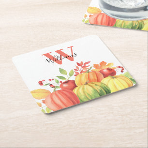 Dessous-de-verre Carré En Papier Monogramme Nom Automne Citrouille