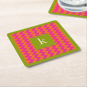 Dessous-de-verre Carré En Papier Monogramme ondulé gras rose orange vert vif