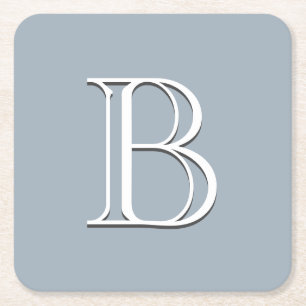 Dessous-de-verre Carré En Papier Monogramme personnalisé initiale bleu clair et bla