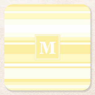 Dessous-de-verre Carré En Papier Monogramme rayures jaunes citron