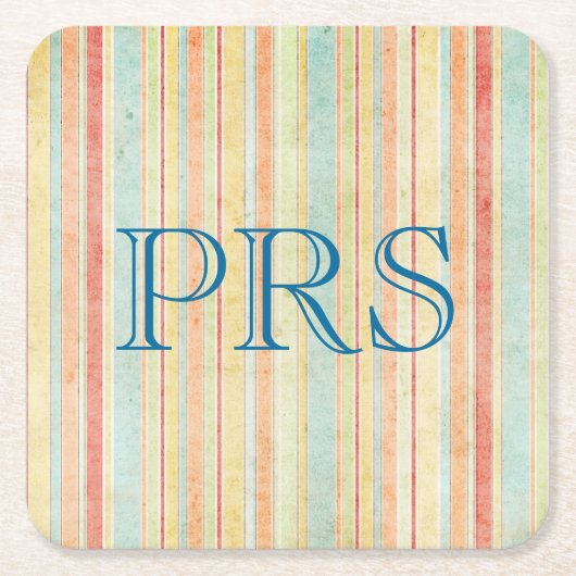 Dessous-de-verre Carré En Papier Monogramme Rayures Usées (Devant)