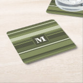 Dessous-de-verre Carré En Papier Monogramme rayures vert olive (Incliné)
